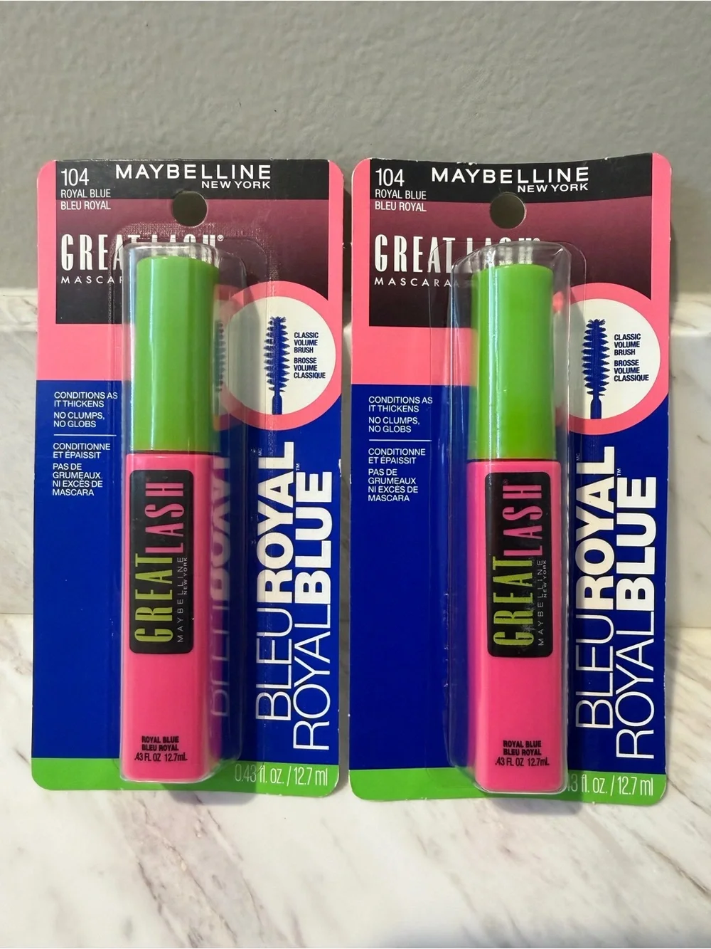 (2) Maybelline Great Lash Mascara Sealed 0.43 fl oz Each 104 Royal Blue